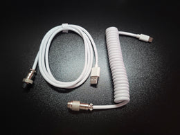 Spiralinis baltas Coil Laidas Klaviatūrai — USB-A į USB-C su GX16 jungtimi 2