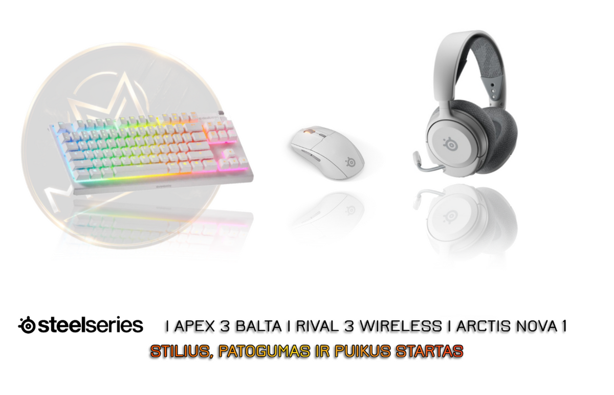 [PC Rinkinys] Apex 3 TKL Balta + RIVAL 3 Wireless + Arctis Nova 1